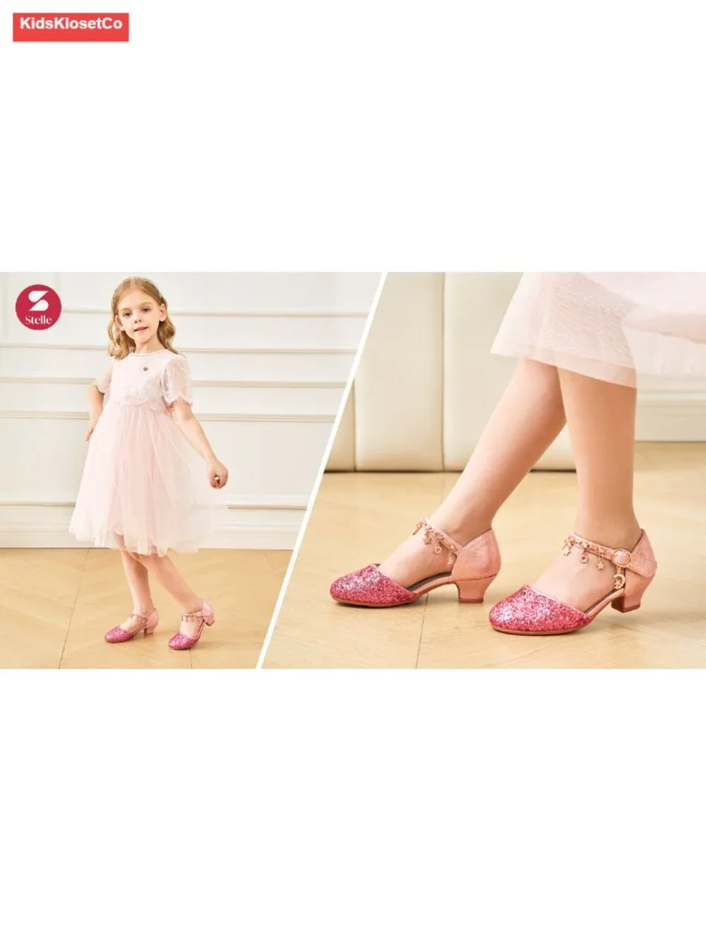 Girls Glitter Charm Dress Shoes Sequins Princess Heels for Party